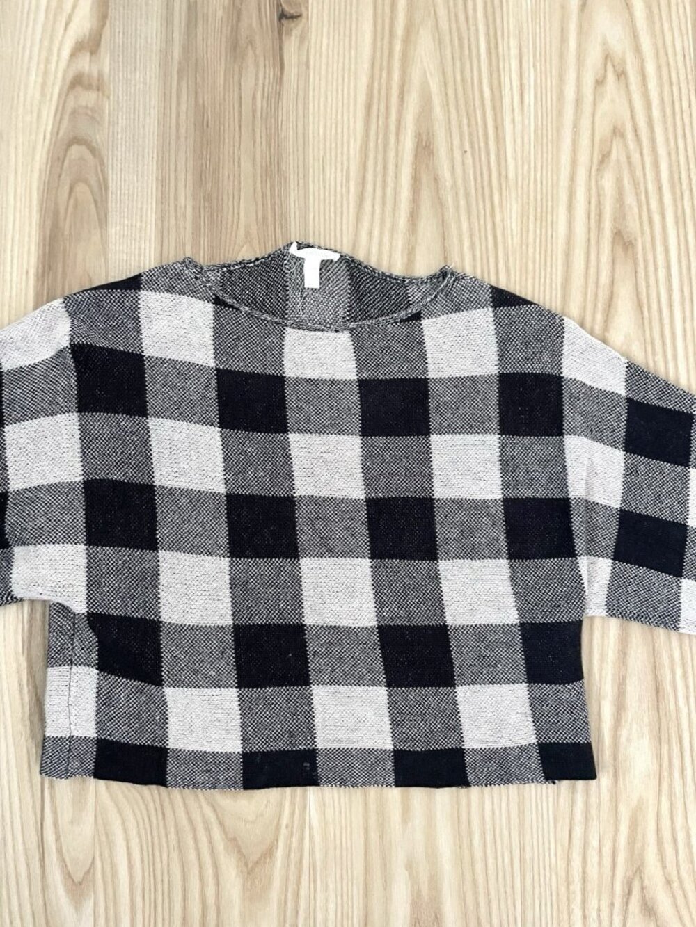 EILEEN FISHER 100% Organic Linen Gingham Plaid Cropped Knit Top Shirt size XXS - Picture 3 of 7